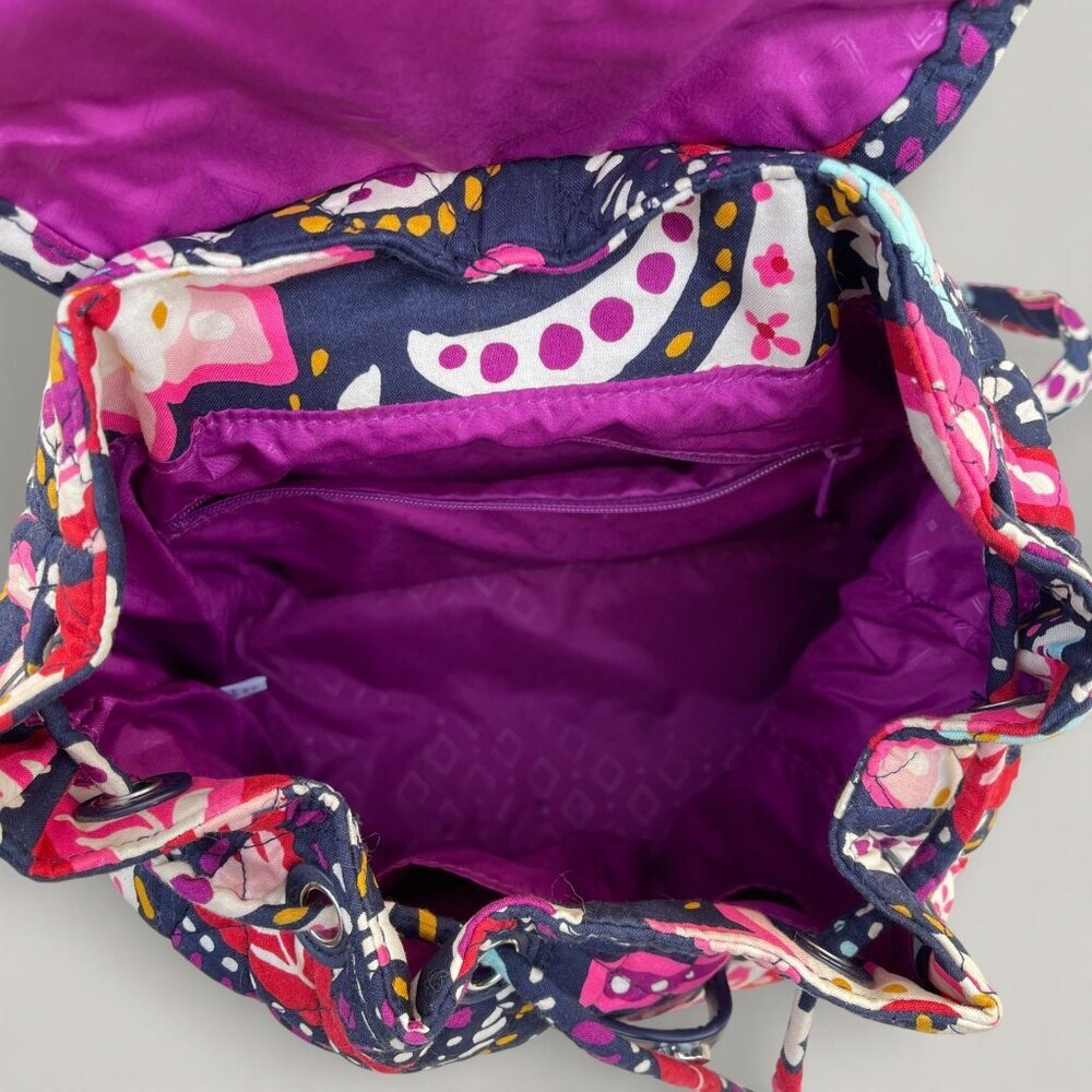 Vera Bradley Paisley Quilted Backpack Purple Pink blue Drawstring & Snap Closure - Picture 7 of 11